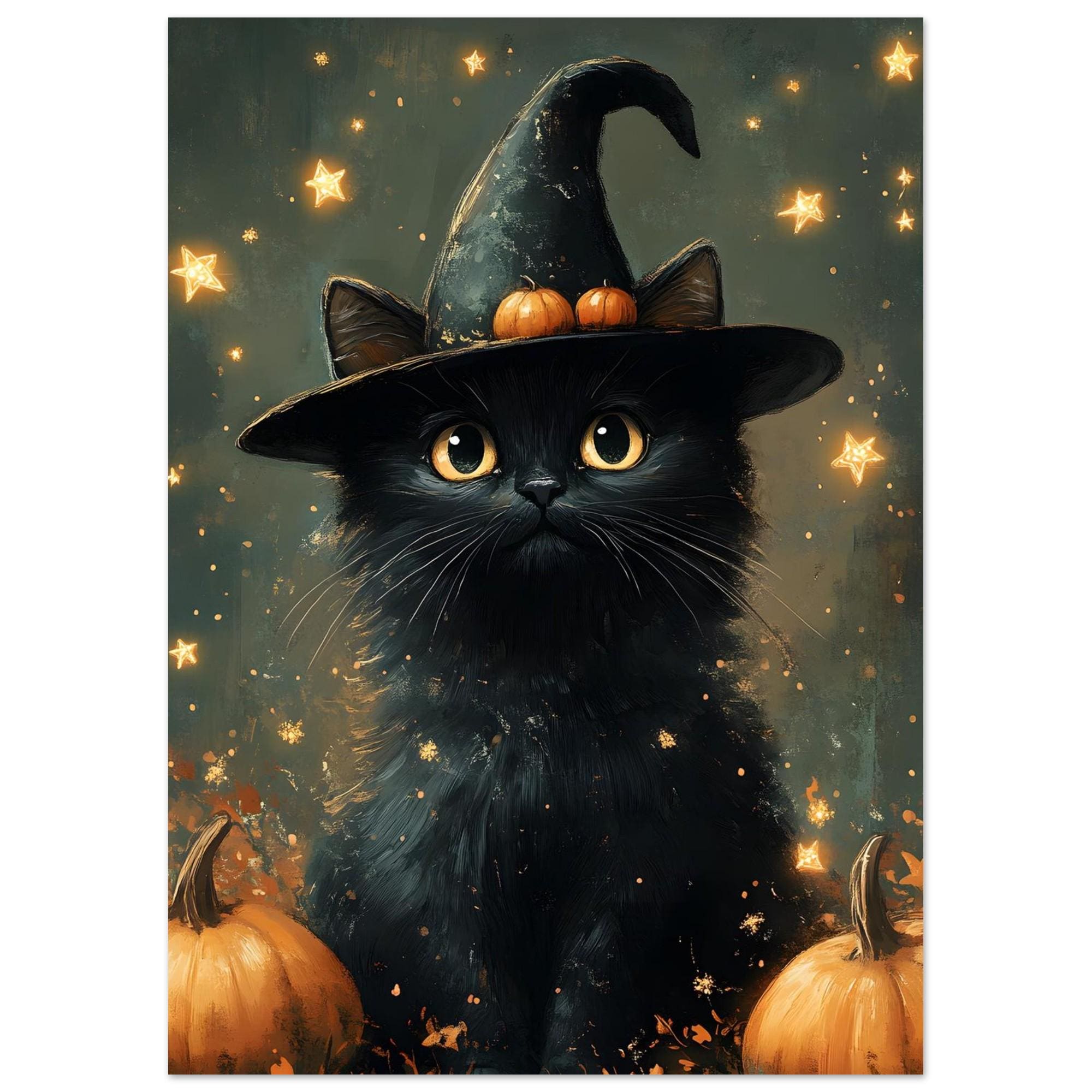 Black Cat Witch Wall Art, Whimsical Halloween Framed Print - Image 2