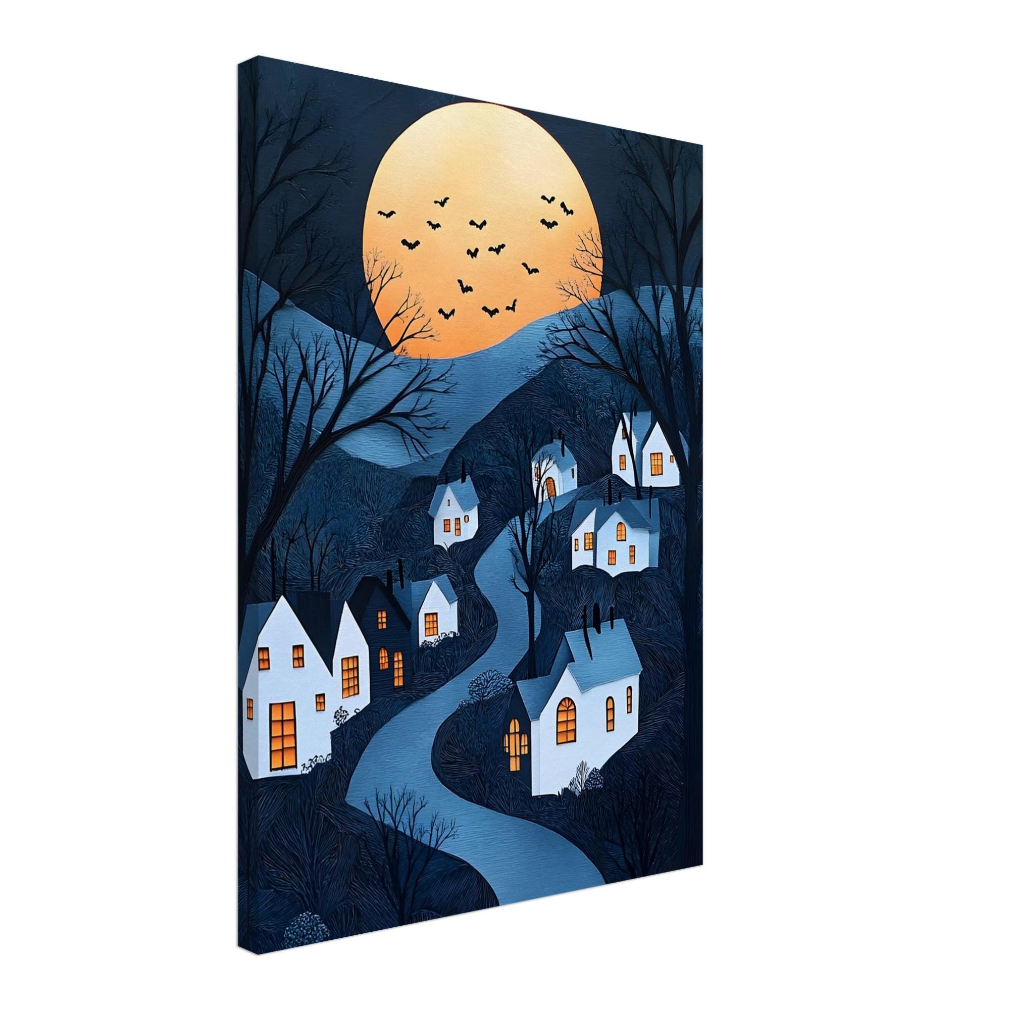 Halloween Village Wall Art, Whimsical Full Moon Print or Aluminium - Image 7