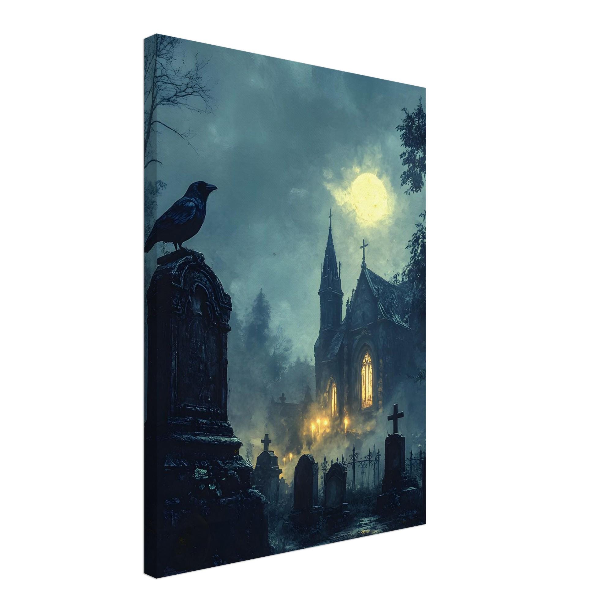 Gothic Graveyard Wall Art, Haunted Church Raven Print, Dark Academia Decor - Image 4