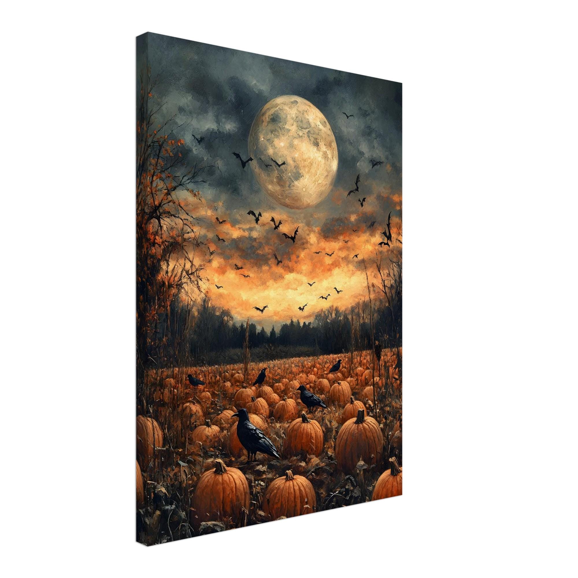 Haunted Pumpkin Patch Wall Art, Full Moon Halloween Print, Spooky Autumn Decor - Image 4