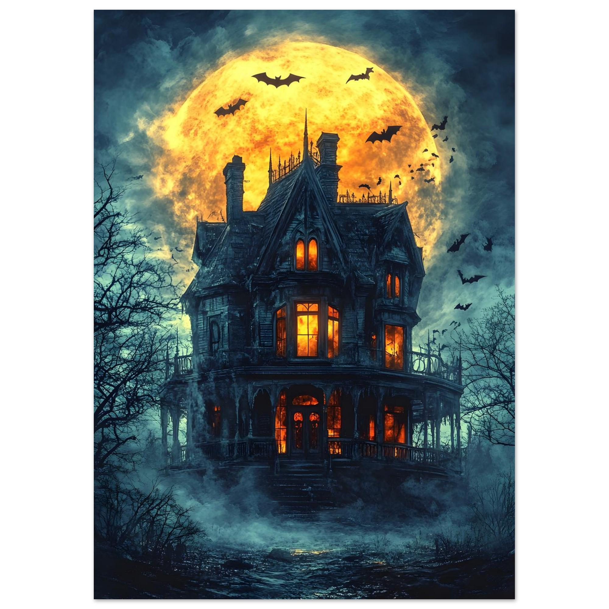 Haunted Mansion Wall Art, Full Moon Gothic Print, Dark Halloween Decor - Image 7