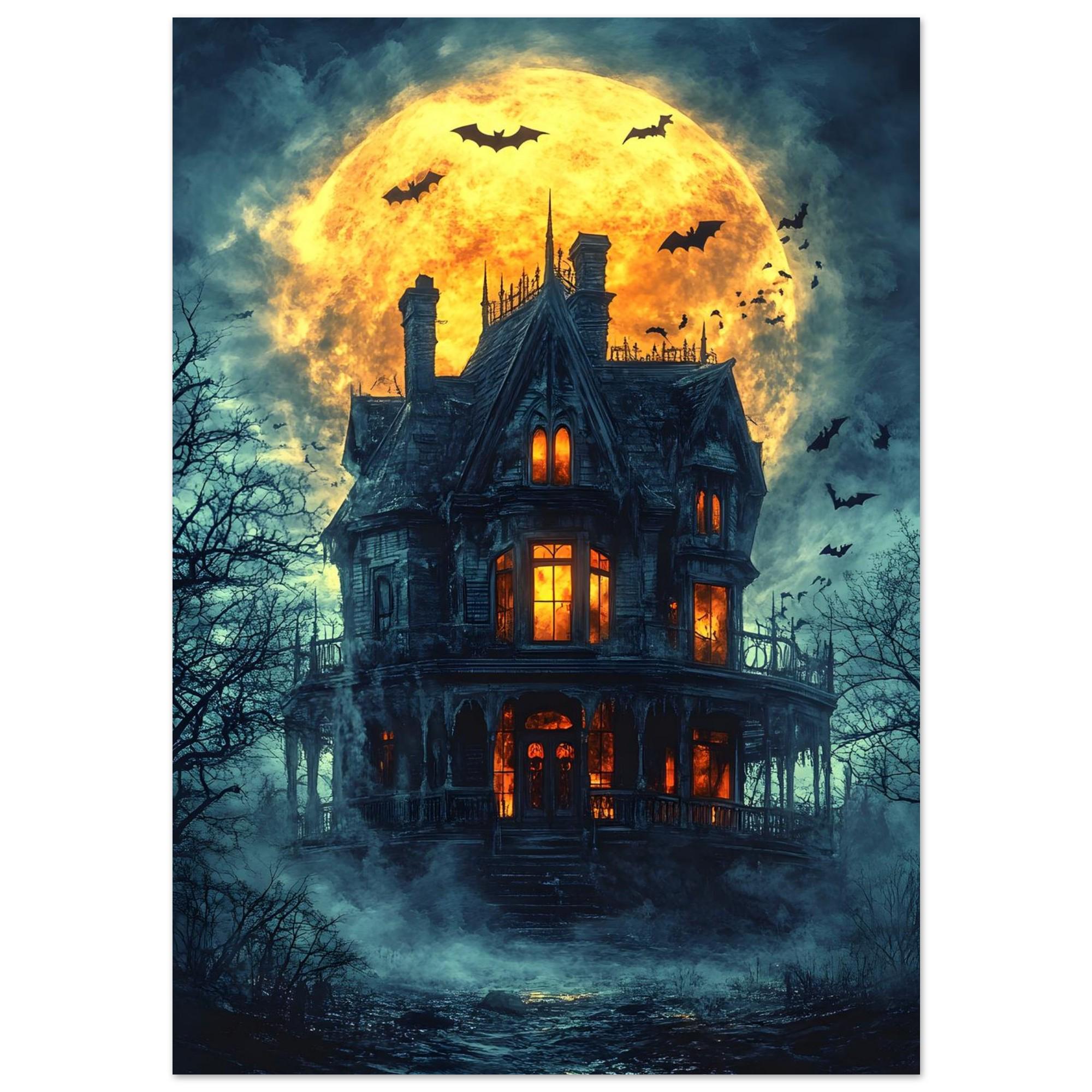 Haunted Mansion Wall Art, Full Moon Gothic Print, Dark Halloween Decor - Image 8
