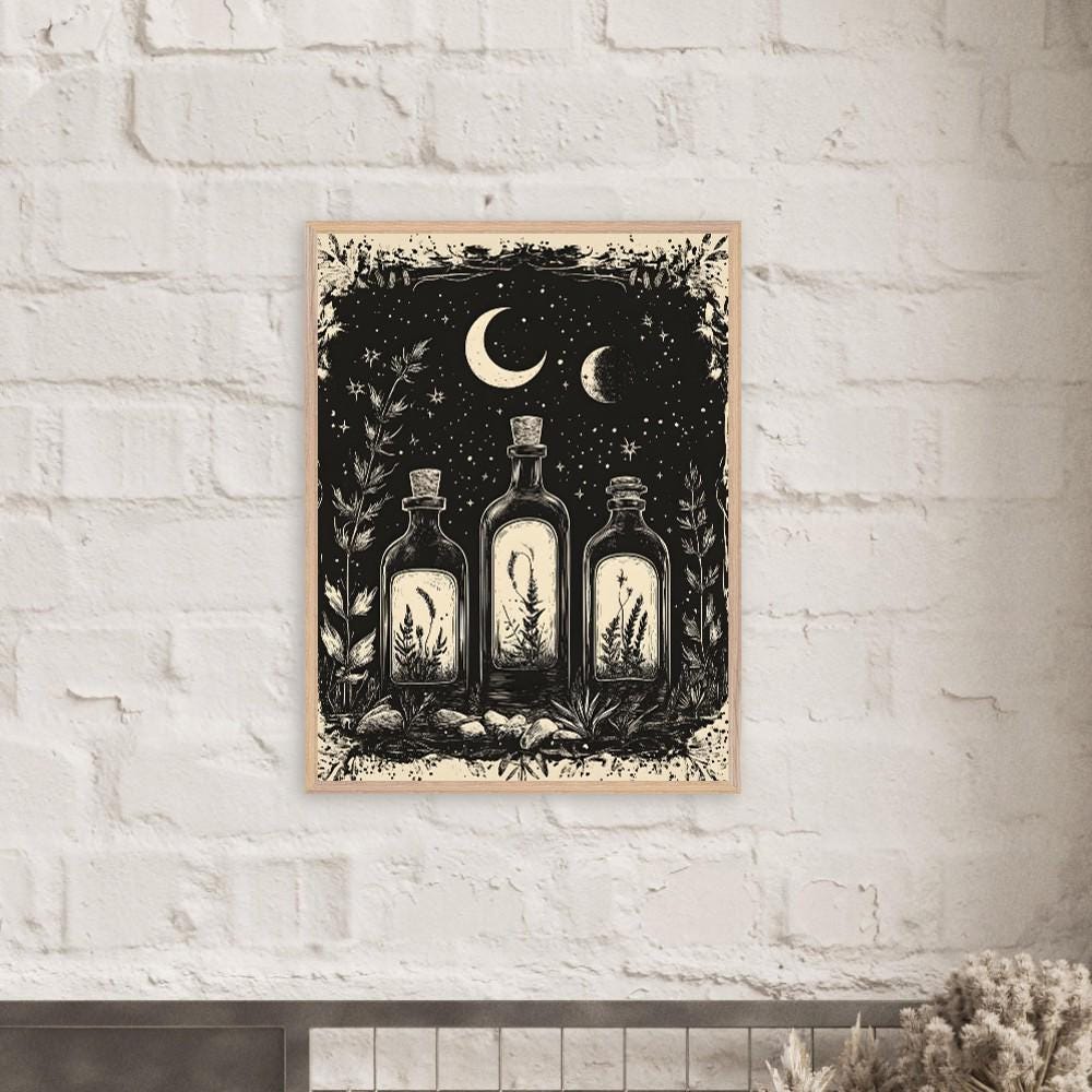 Apothecary Wall Art, Moonlit Botanical Print, Whimsical Witchy Decor - Image 2