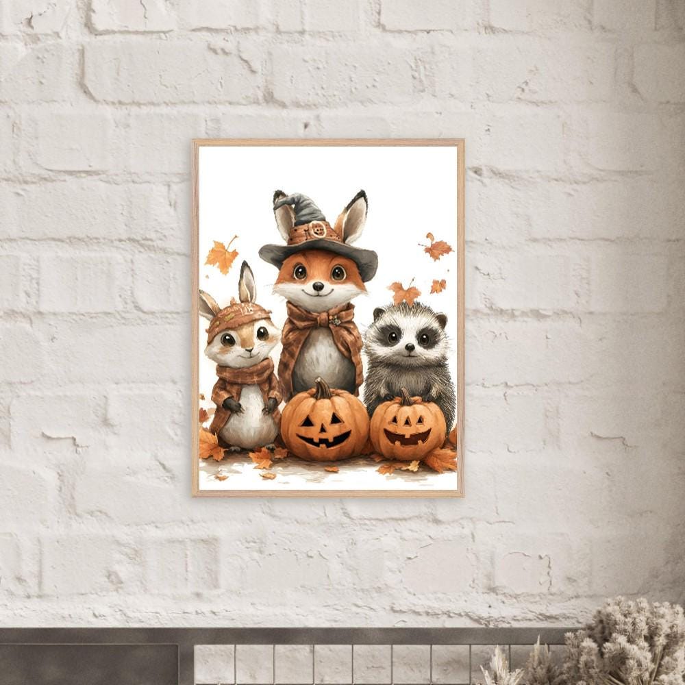Woodland Animal Wall Art, Cute Halloween Print, Whimsical Autumn Nursery Decor - Image 2