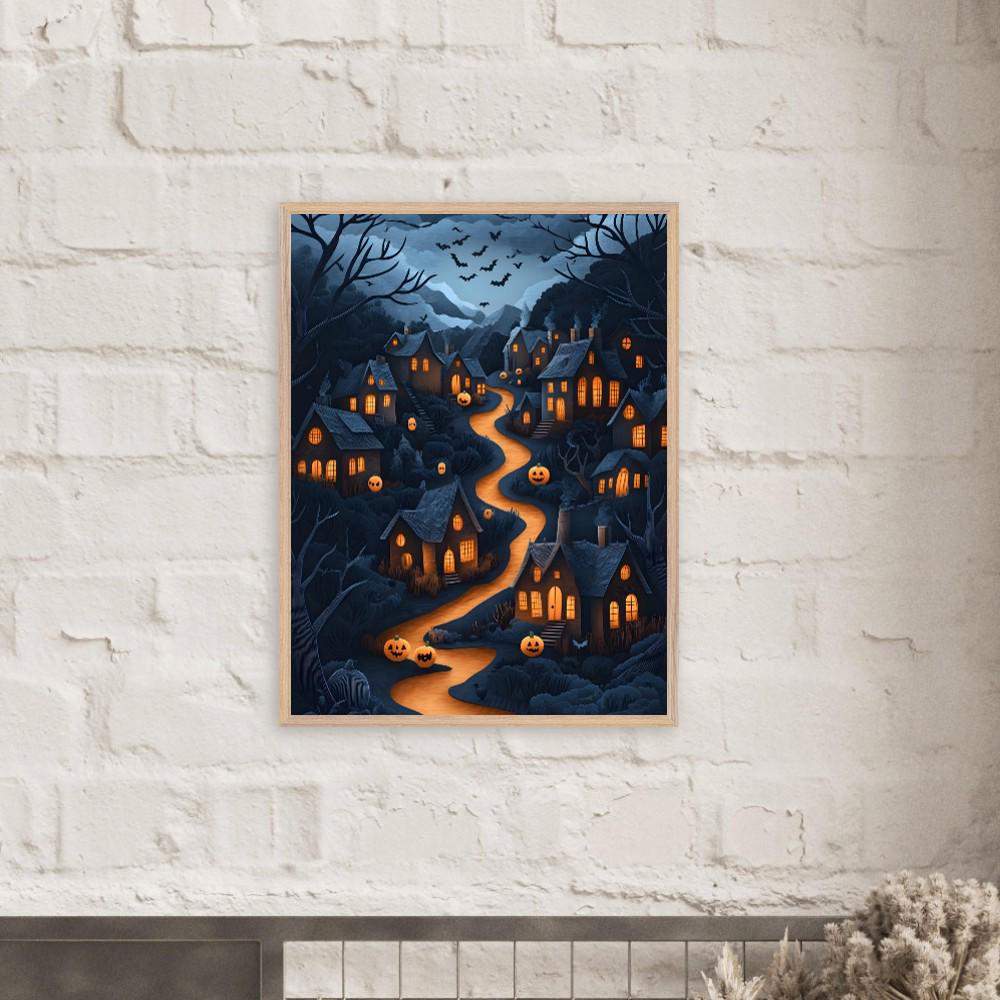 Halloween Village Wall Art, Spooky Pumpkin Path Print, Whimsical Autumn Decor - Image 3
