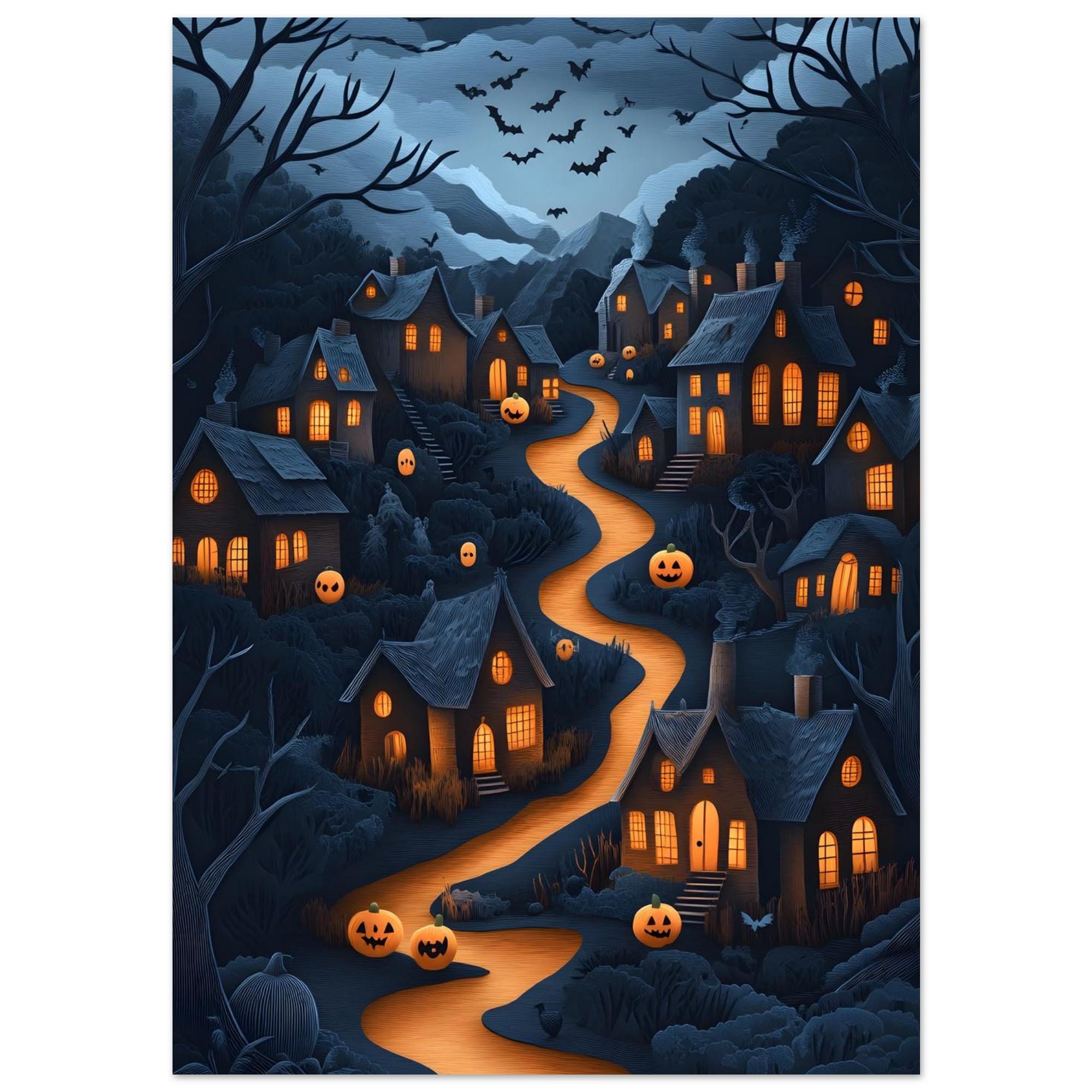 Halloween Village Wall Art, Spooky Pumpkin Path Print, Whimsical Autumn Decor - Image 8