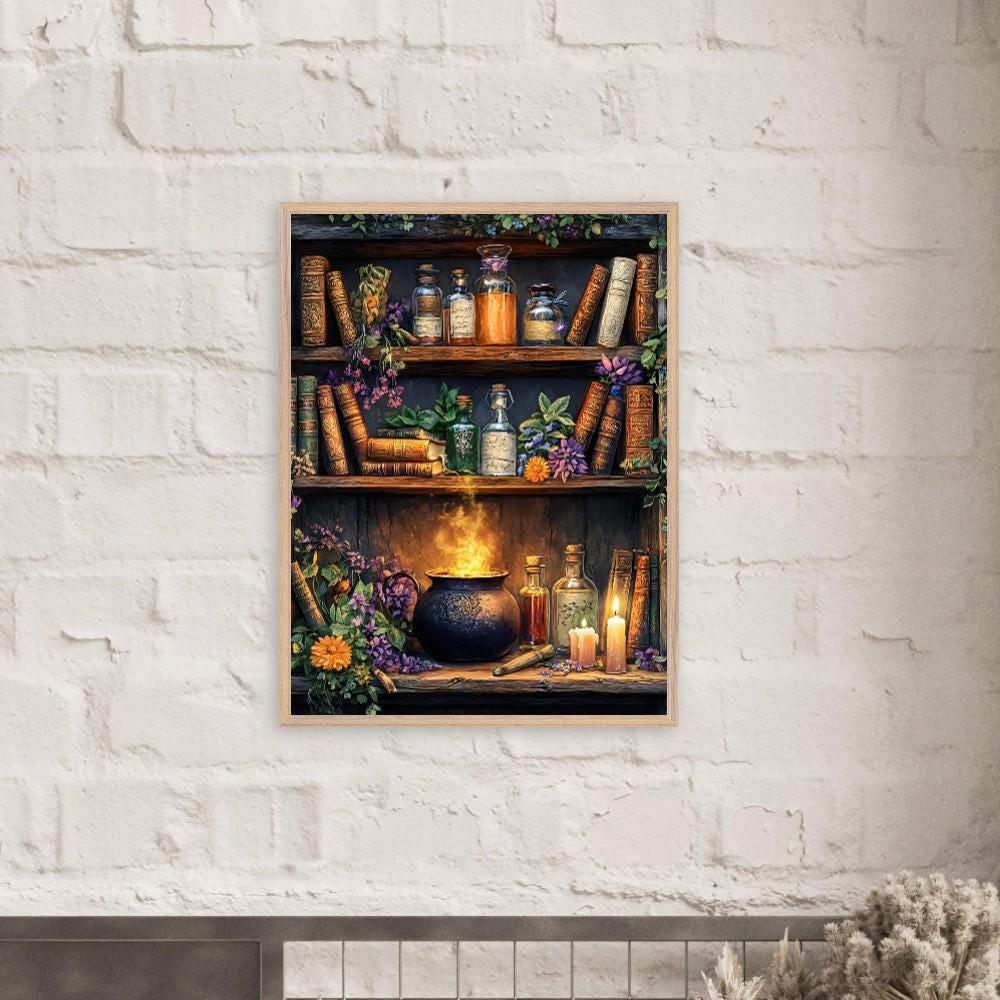 Witchy Apothecary Wall Art, Alchemist Shelf Print, Dark Botanical Decor - Image 2