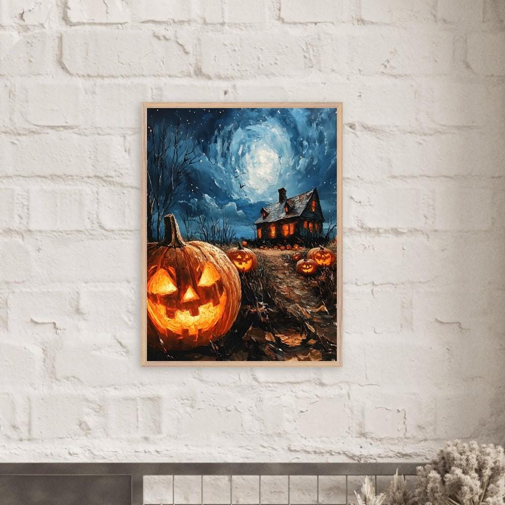 Jack O Lantern Wall Art, Haunted House Print, Spooky Halloween Decor - Image 2