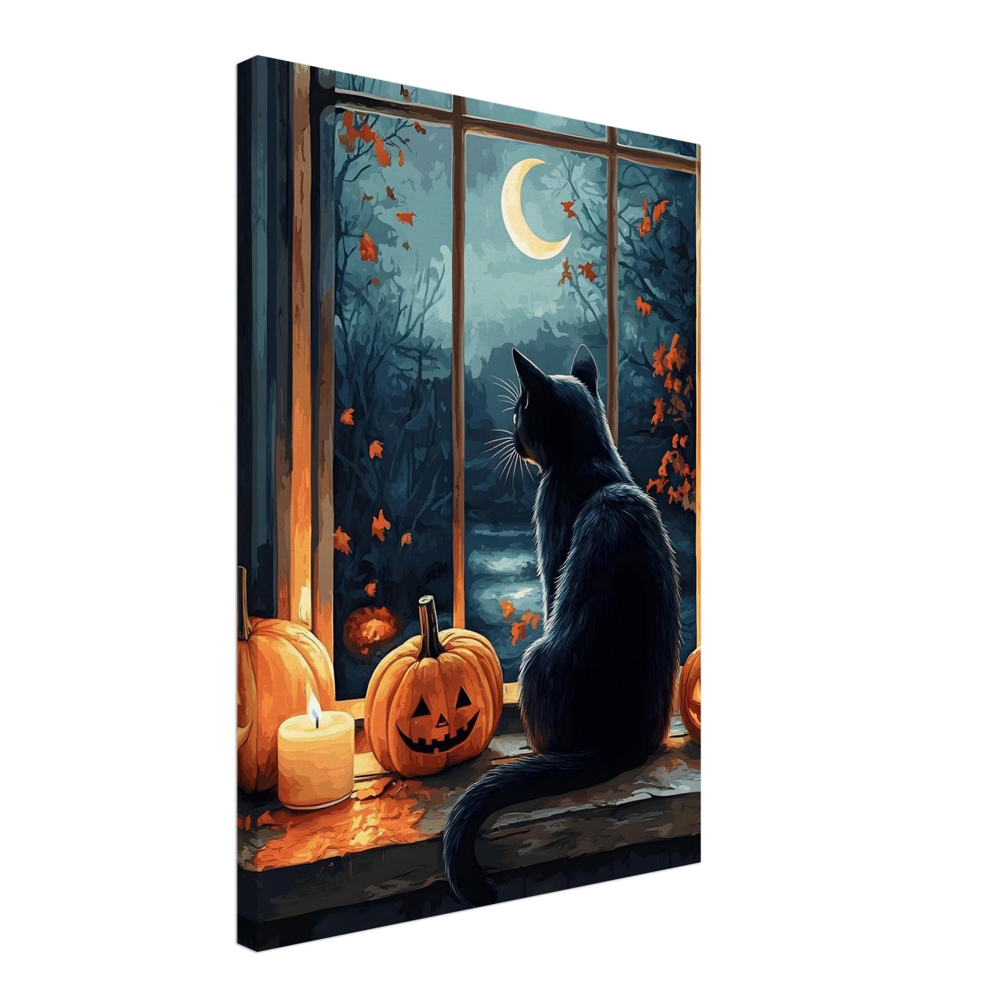 Black Cat Halloween Wall Art, Pumpkin Window Print, Cosy Gothic Decor - Image 3