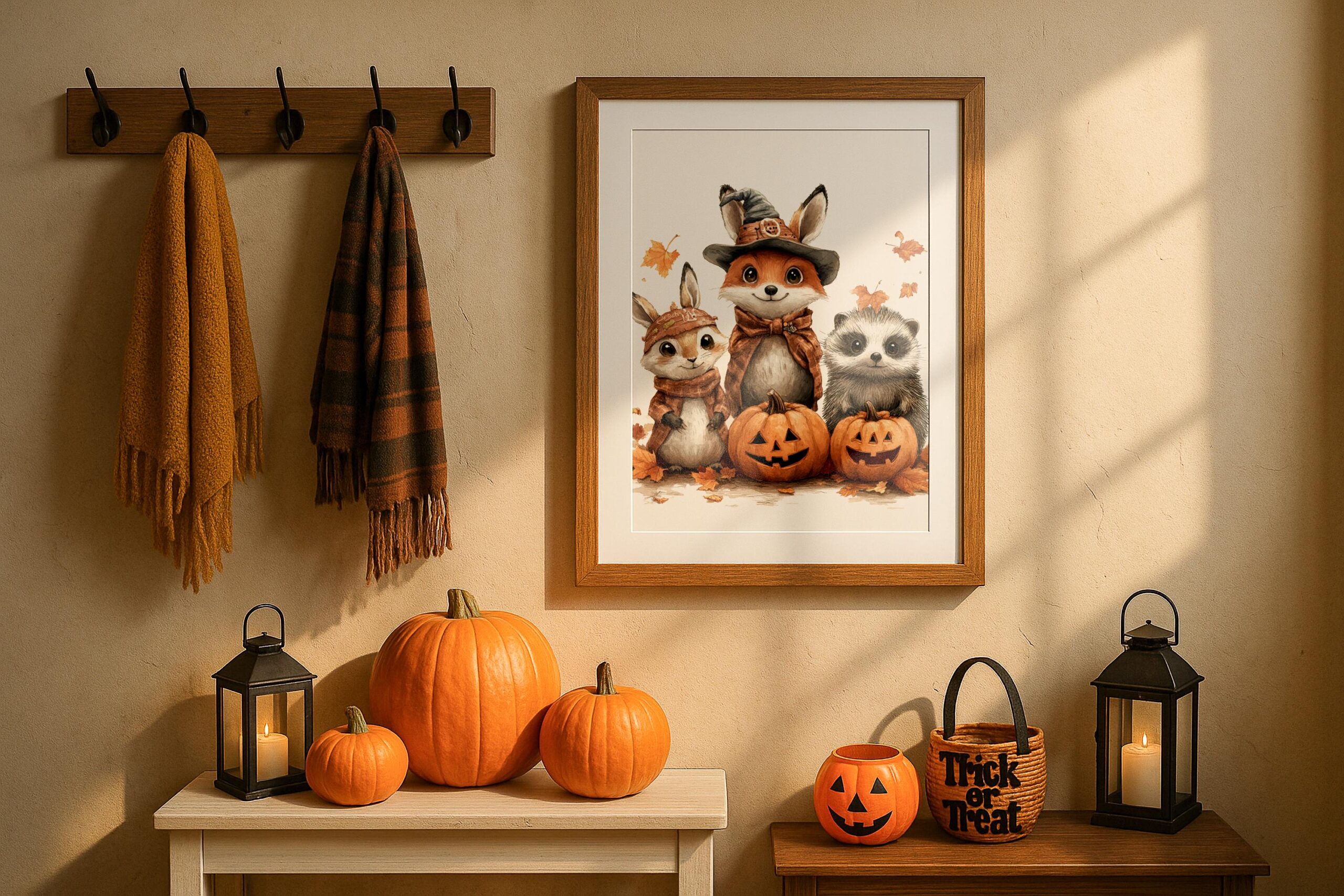 Woodland Animal Wall Art, Cute Halloween Print, Whimsical Autumn Nursery Decor - Image 3