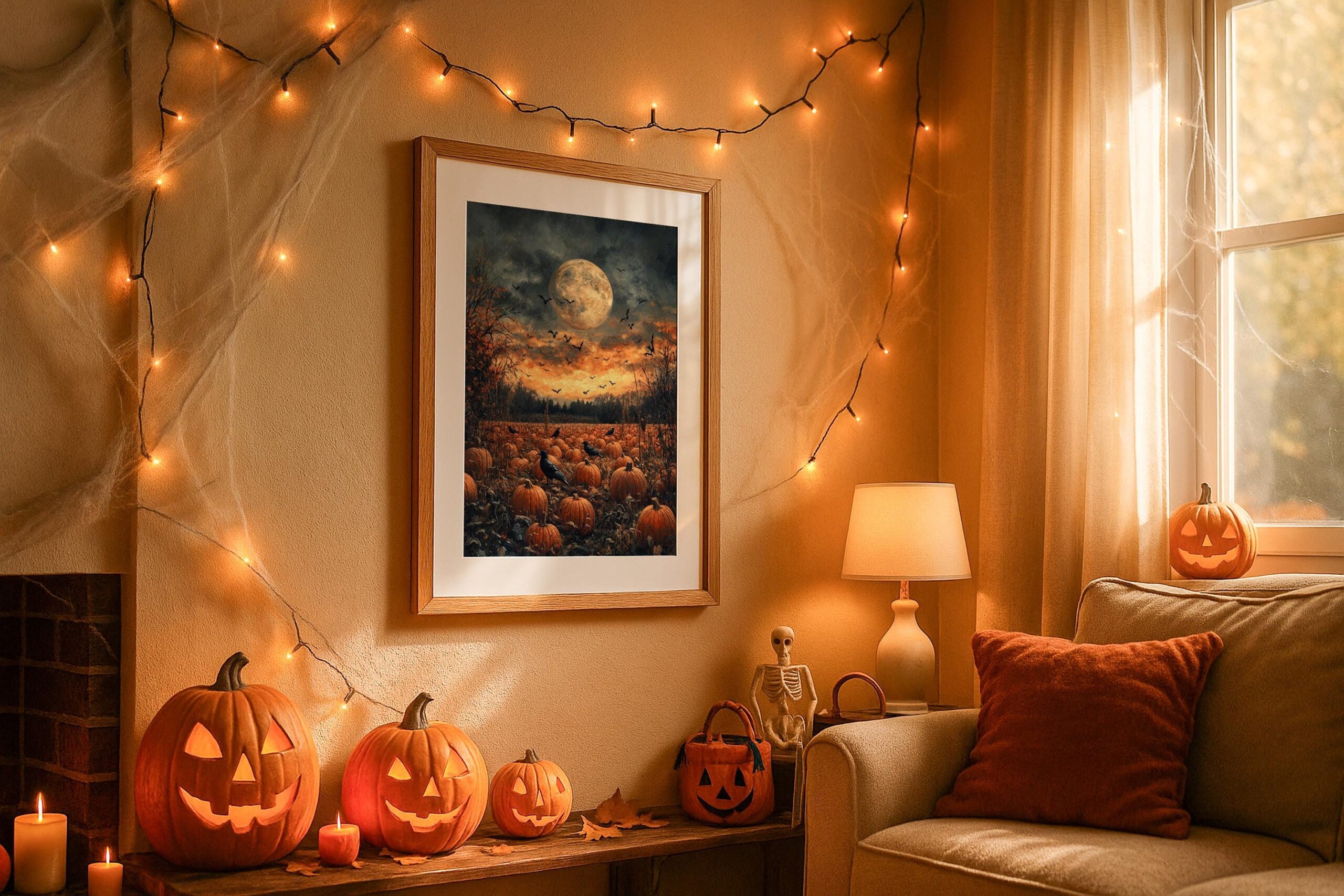 Haunted Pumpkin Patch Wall Art, Full Moon Halloween Print, Spooky Autumn Decor - Image 9