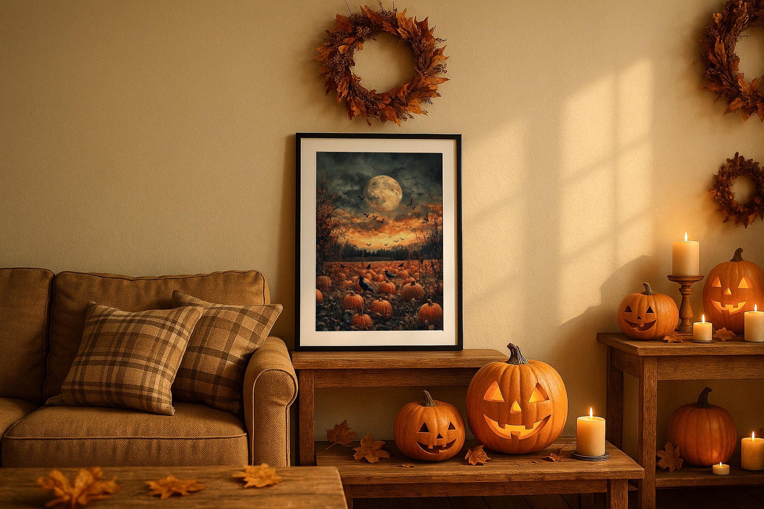 Haunted Pumpkin Patch Wall Art, Full Moon Halloween Print, Spooky Autumn Decor - Image 10