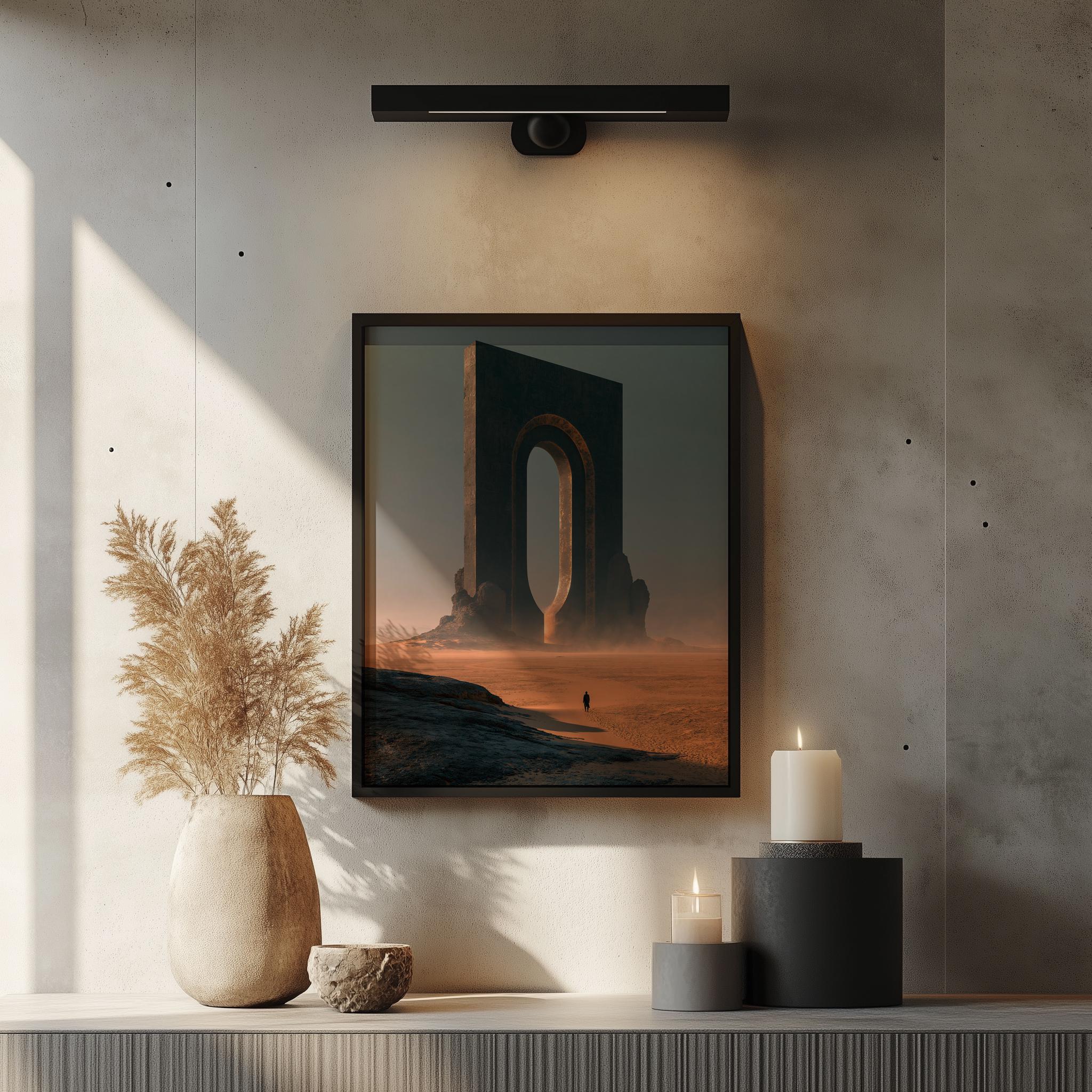 Surreal Portal Wall Art, Sci-Fi Desert Poster, Framed or Unframed Print, Acrylic Art
