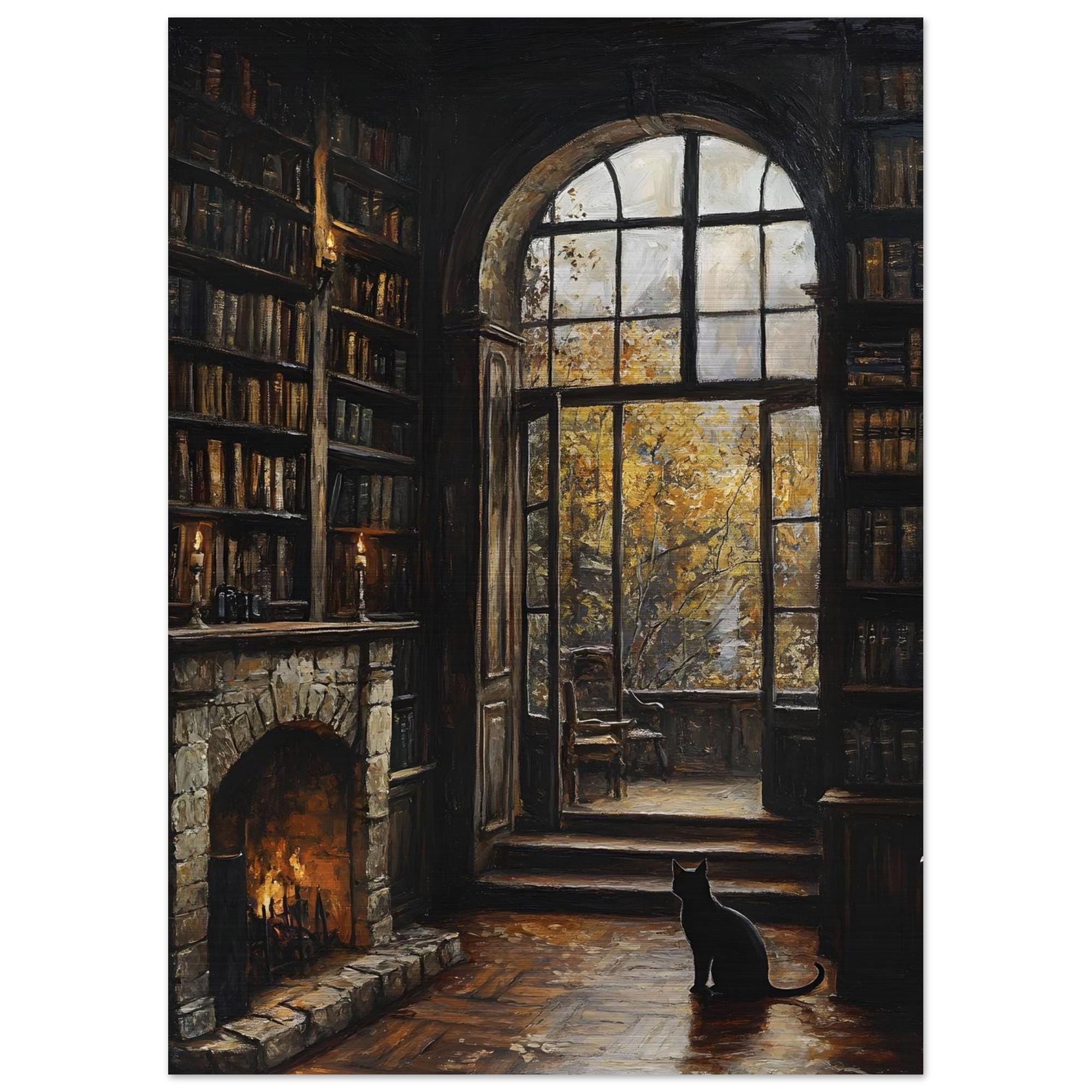 Cozy Library Wall Art, Black Cat Print, Autumn Reading Room Decor - Image 9