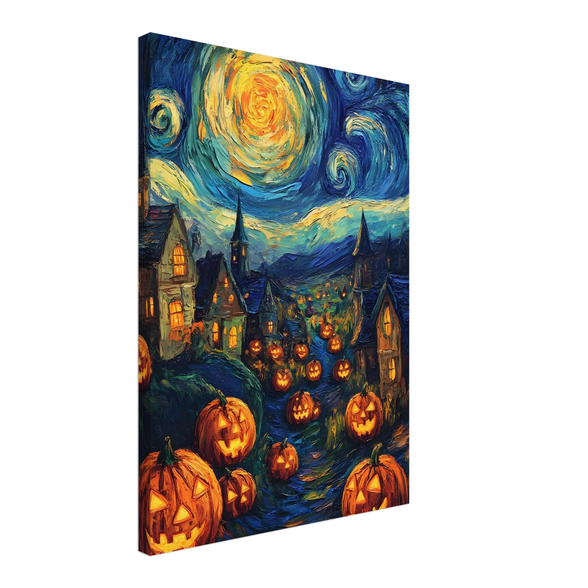 Halloween Village Wall Art, Starry Night Pumpkin Print, Spooky Autumn Decor - Image 4