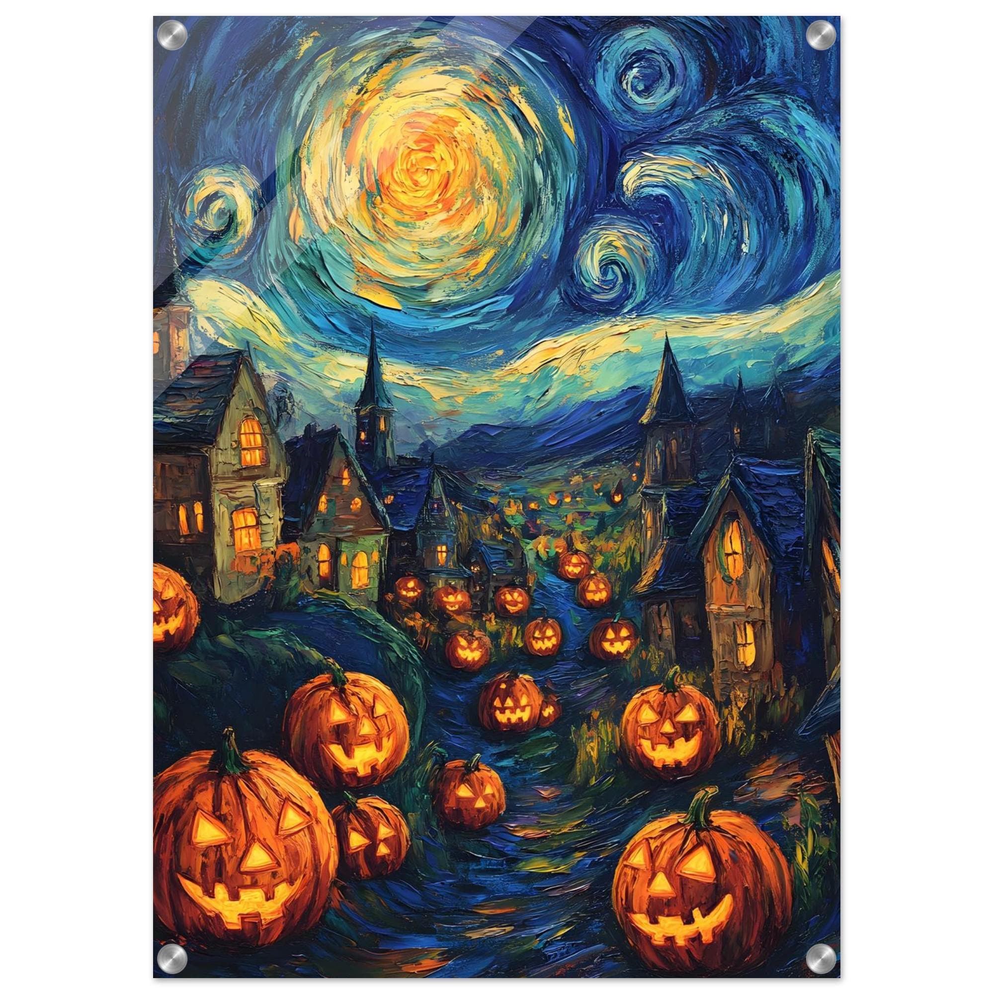 Halloween Village Wall Art, Starry Night Pumpkin Print, Spooky Autumn Decor - Image 10