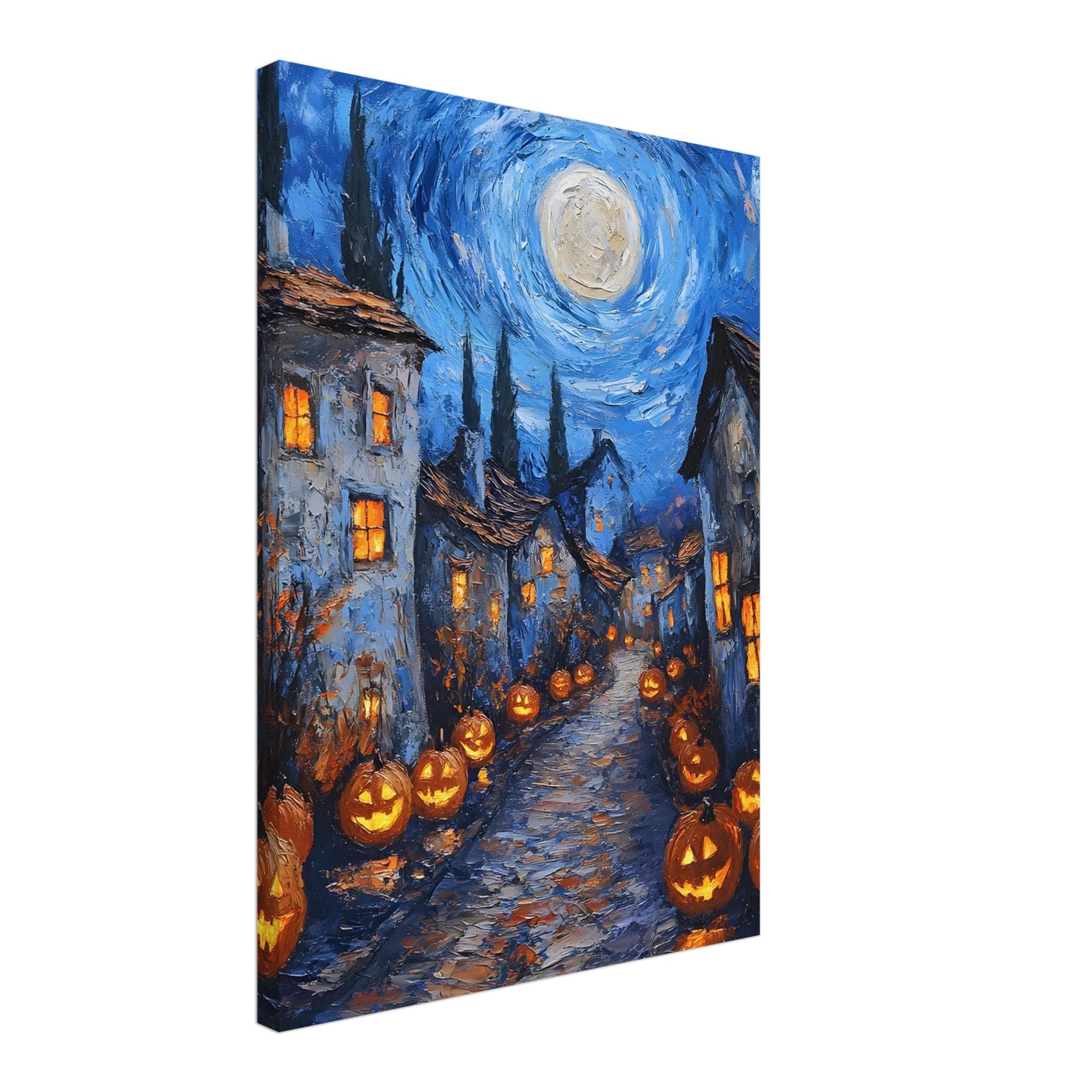 Halloween Village Wall Art, Swirling Moon Print, Glowing Pumpkin Decor - Image 9