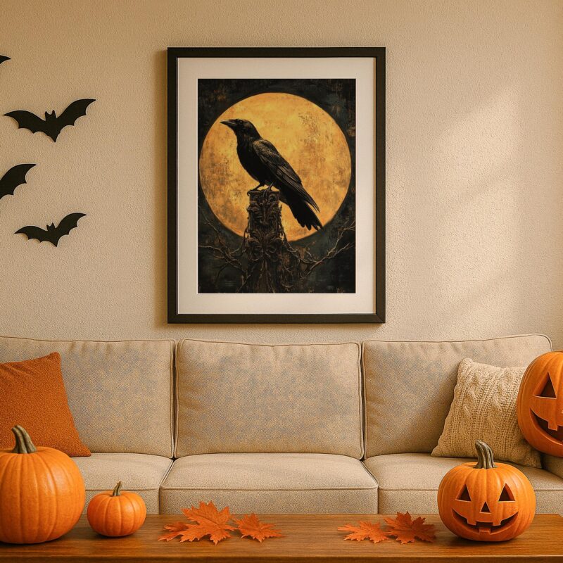 Raven Moon Wall Art, Gothic Bird Print, Dark Academia Decor