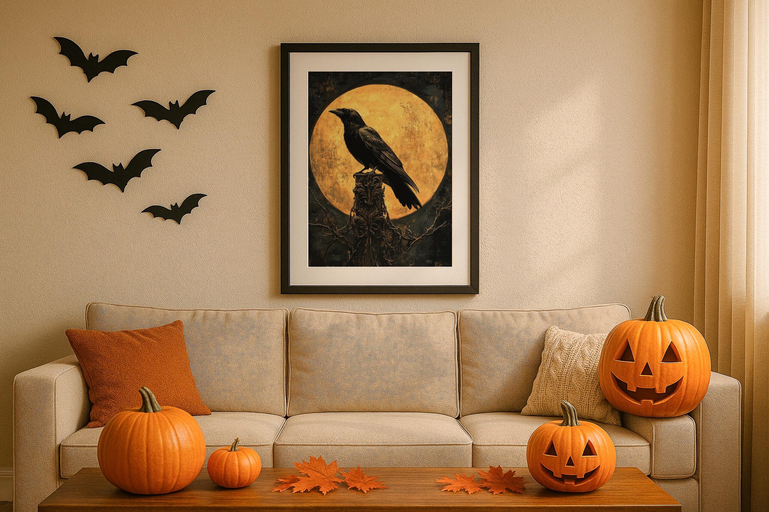Raven Moon Wall Art, Gothic Bird Print, Dark Academia Decor