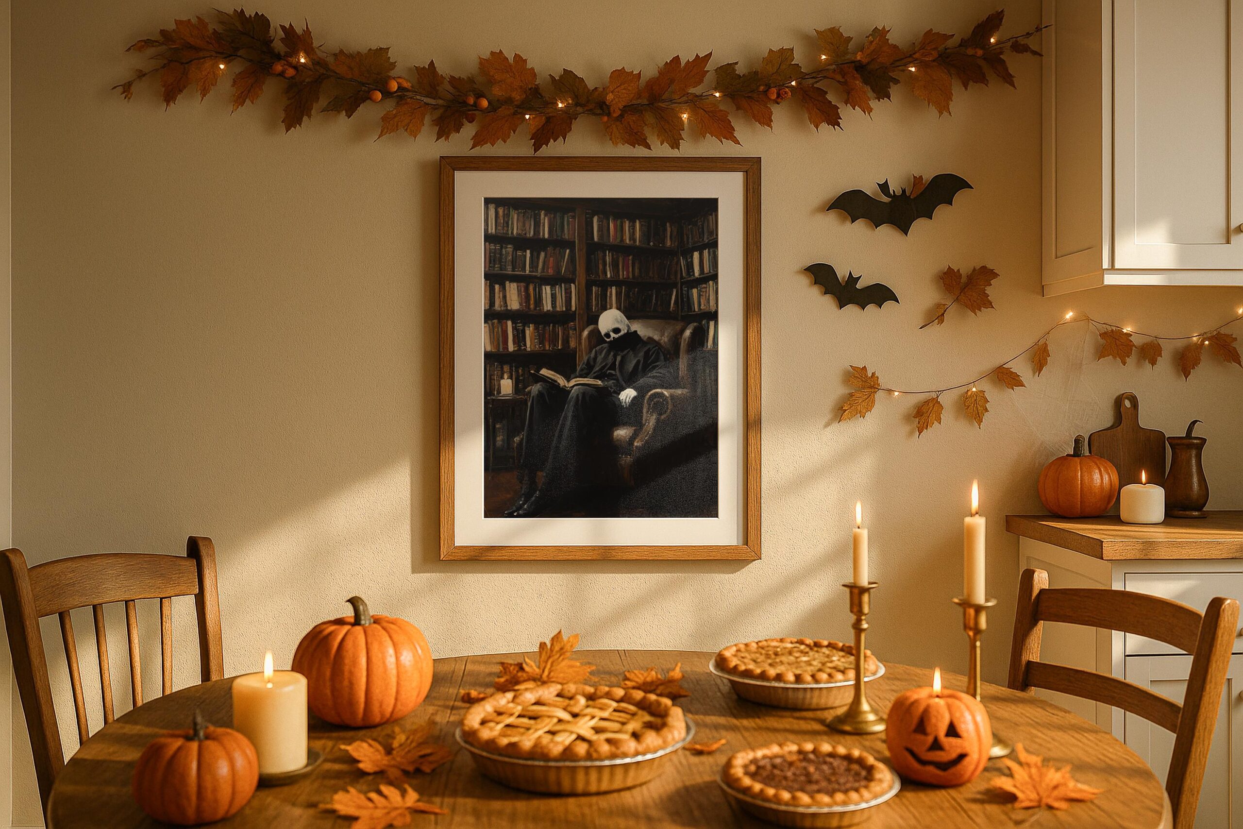 Dark Academia Wall Art, Reading Skeleton Print, Gothic Library Decor - Image 2