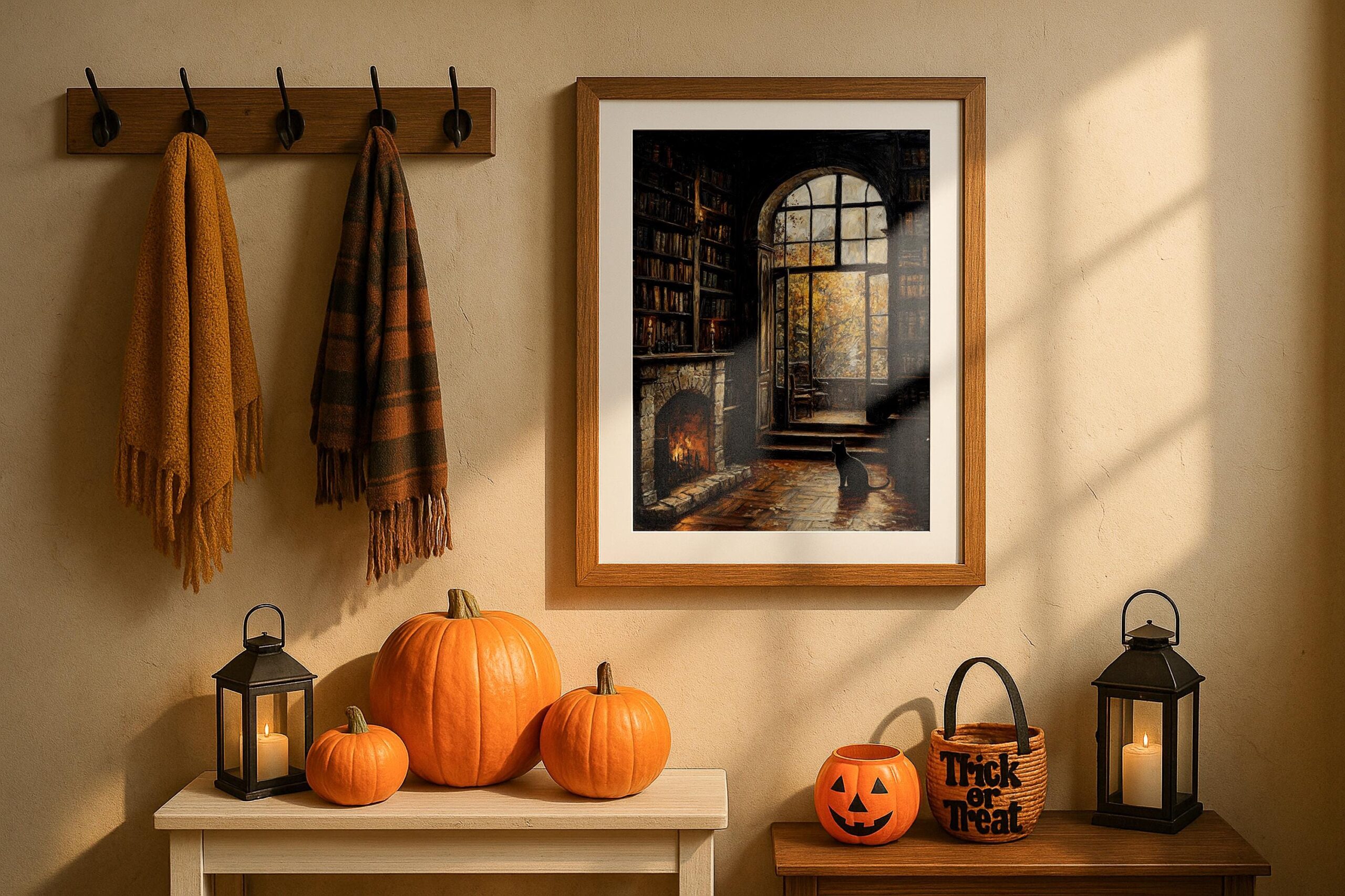 Cozy Library Wall Art, Black Cat Print, Autumn Reading Room Decor - Image 7